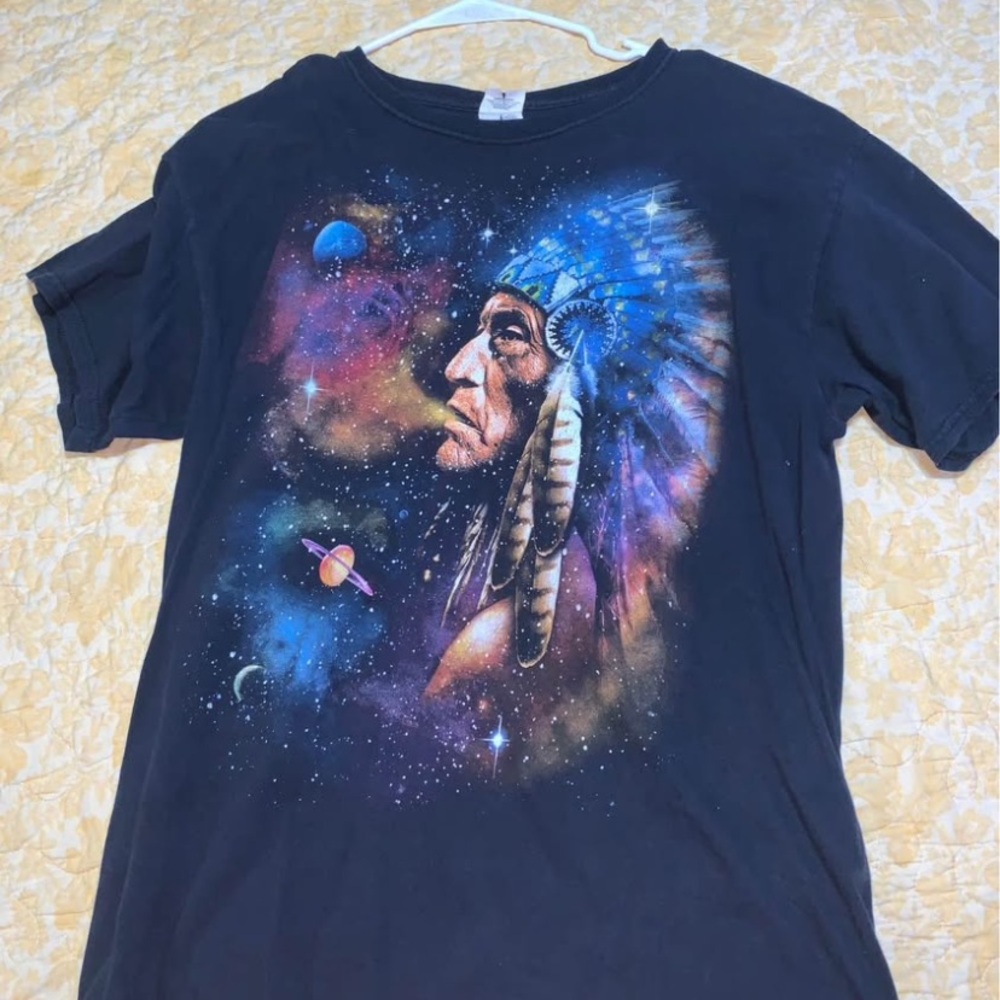 Black Graphic Tee with Native American Design